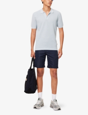 Orlebar Brown Mens Light Sky Pool Roddy Open Mesh-stitch Woven Polo Shirt In Blue