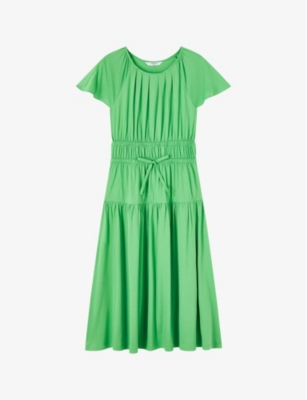 Shop Lk Bennett Women's Gre-green Chloe Elasticated-waist Gathered Woven Midi Dress