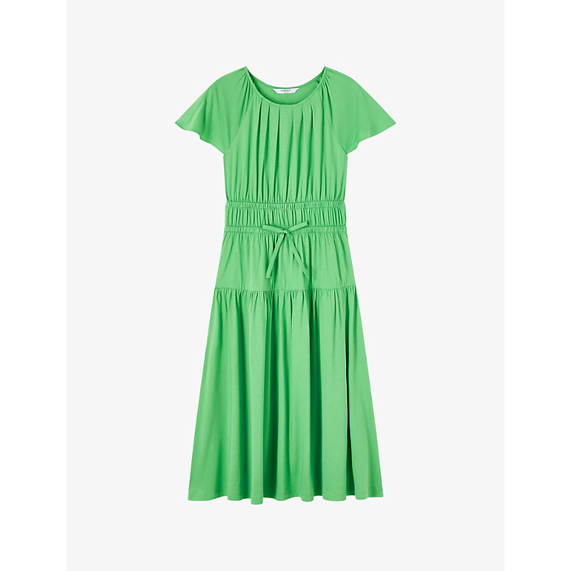 Lk Bennett Womens Gre-green Chloe Elasticated-waist Gathered Woven Midi Dress
