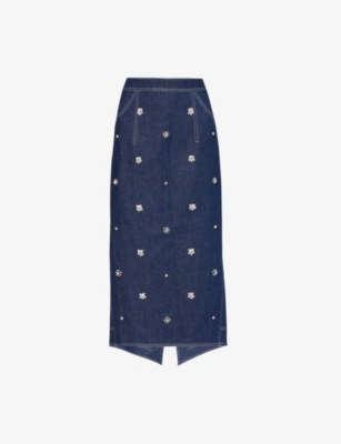 HUISHAN ZHANG: Sonia crystal-embellished denim midi skirt