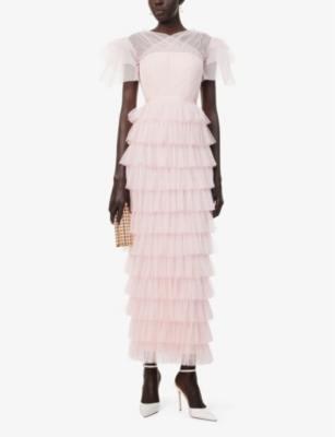 Shop Huishan Zhang Women's Pink Giuliana Tiered-hem Tulle Maxi Dress