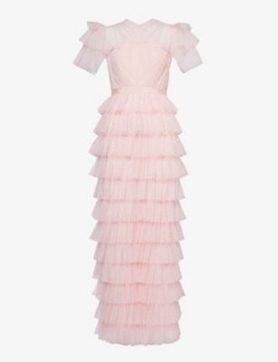 Shop Huishan Zhang Women's Pink Giuliana Tiered-hem Tulle Maxi Dress