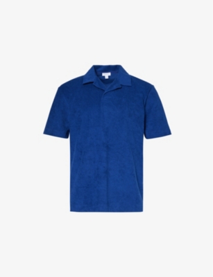 Sunspel Mens Space Blue Relaxed-fit Short-sleeve Cotton-terry Shirt
