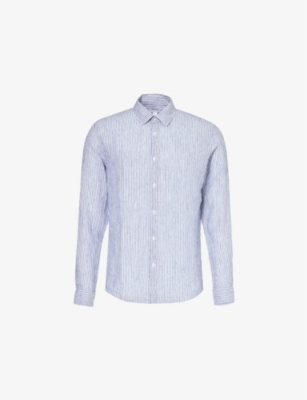 Sunspel Relaxed-fit Long-sleeve Linen In Navy/white Linen Stripe