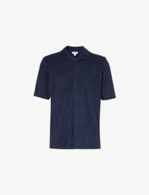Sunspel Mens Vy Relaxed-fit Short-sleeve Cotton-terry Shirt In Navy