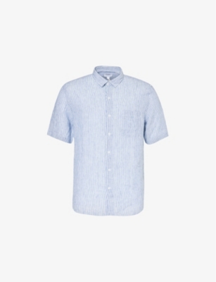 Sunspel Relaxed-fit Short-sleeve Linen In Navy/white Linen Stripe