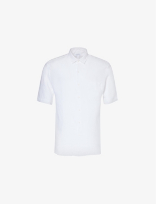 Sunspel Mens White Relaxed-fit Short-sleeve Linen Shirt