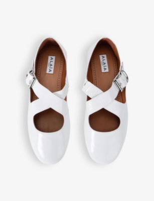 Alaïa Azzedine Alaia Womens White Criss Cross Patent-leather Ballet Flats In White