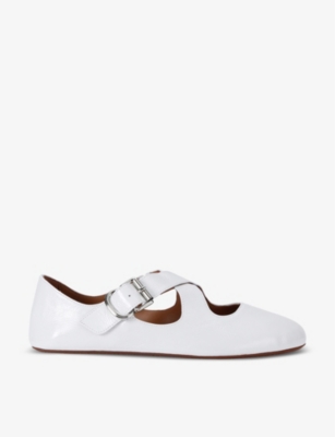 Alaïa Azzedine Alaia Womens White Criss Cross Patent-leather Ballet Flats In White