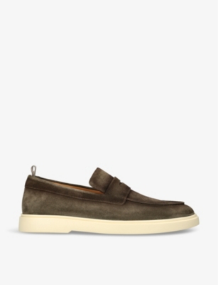 Officine Creative Suede Bones Penny Loafers In Khaki