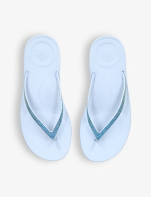 Shop Fitflop Women's Pale Blue Iqushion Gem-encrusted Rubber Flip Flops