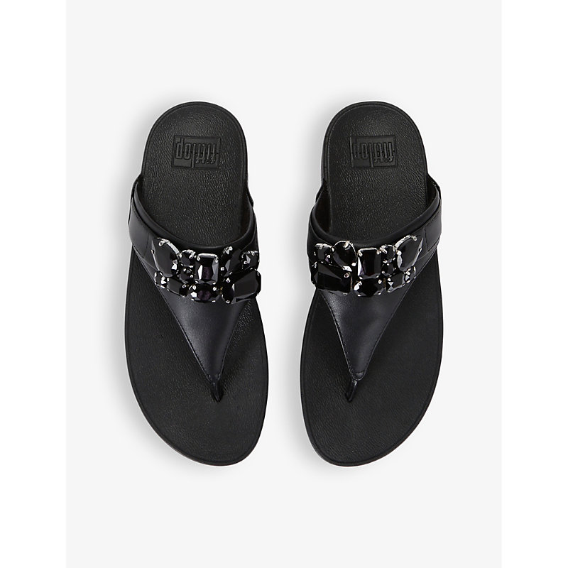 Shop Fitflop Women's Black Lulu Jewel Crystal-embellished Woven Sandals