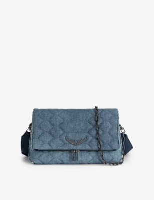 ZADIG&VOLTAIRE: Rock extra-large wing-embellished quilted denim clutch