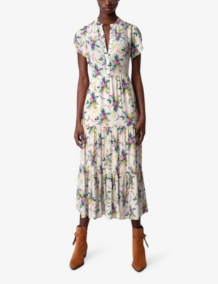 Shop Zadig & Voltaire Zadig&voltaire Womens Mastic Razy Floral-print Short-sleeve Woven Midi Dress