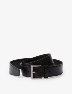 Shop Prada Womens Black Logo-engraved Smooth Leather Belt