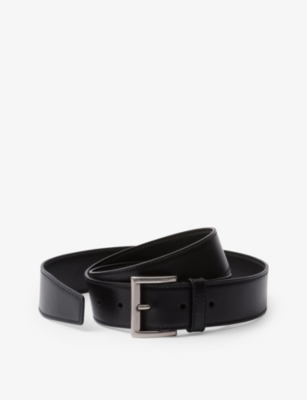 Prada Logo-engraved Leather Belt In Black