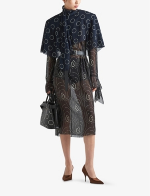 PRADA: Printed long-sleeve georgette midi dress