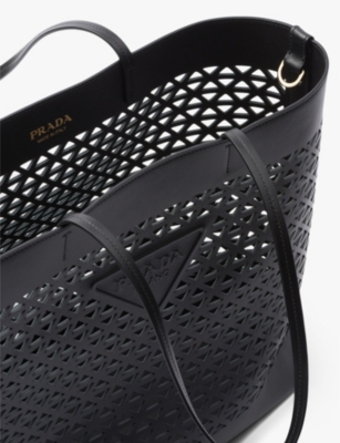 Shop Prada Womens Black Perforated Large Leather Top-handle Bag