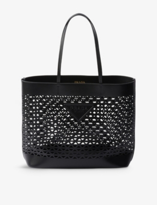 Shop Prada Womens Black Perforated Large Leather Top-handle Bag