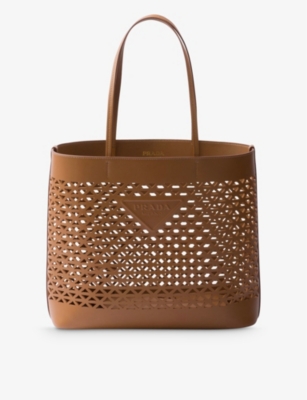 PRADA: Perforated large leather top-handle bag