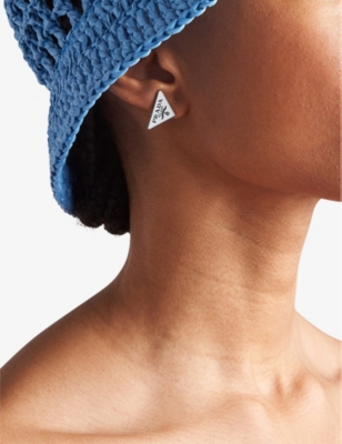 Prada Womens White Symbole Enamelled 925 Sterling Silver Clip-on Earring In White