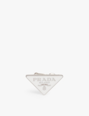 PRADA WOMENS WHITE SYMBOLE ENAMELLED 925 STERLING SILVER CLIP-ON EARRING 