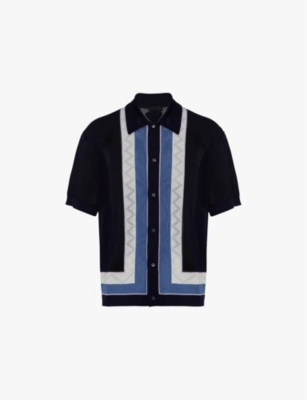 PRADA: Intarsia-pattern relaxed-fit cashmere polo shirt