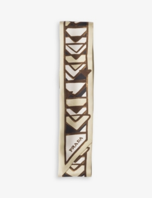 PRADA: Geometric lettered-logo printed twill scarf