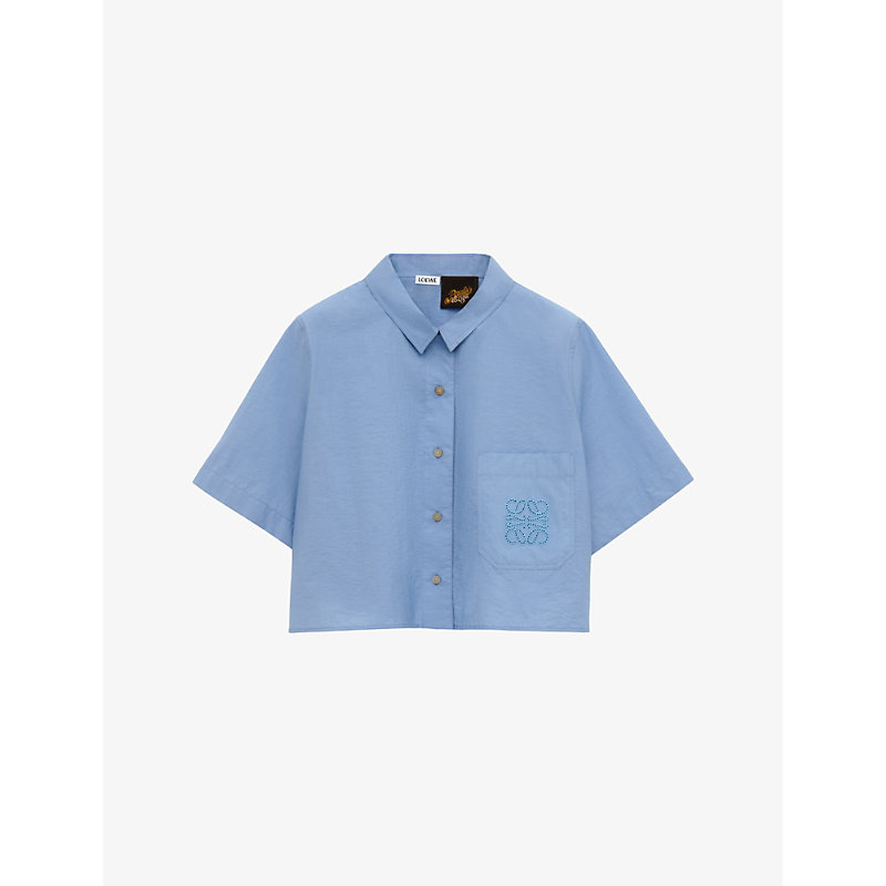 Shop Loewe X Paula's Ibiza Anagram-embroidered Cotton-blend Shirt In Daybreak Blue