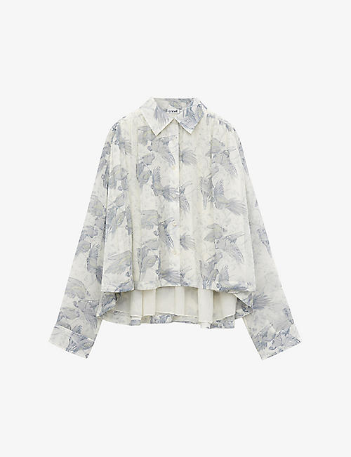 LOEWE: Patterned split-hem cotton and silk-blend shirt