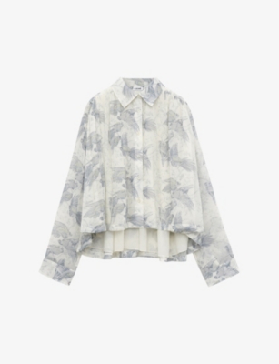 Shop Loewe Women's Off White /multicolo Patterned Split-hem Cotton And Silk-blend Shirt