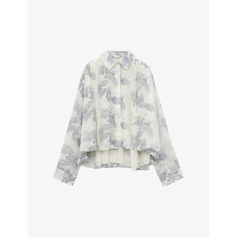 Shop Loewe Patterned Split-hem Cotton And Silk-blend Shirt In Off White /multicolo