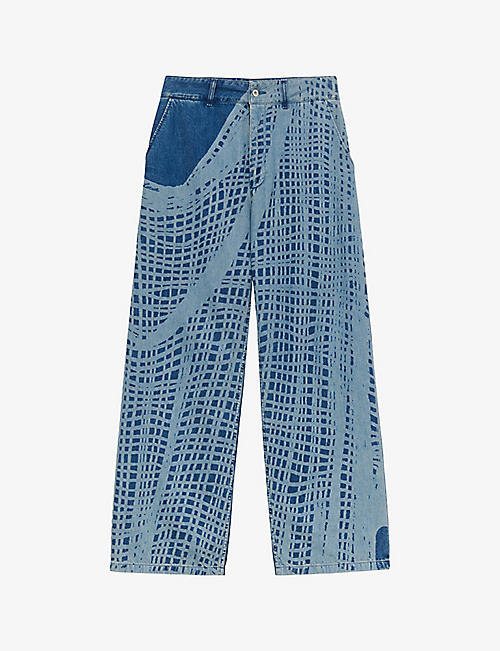 LOEWE: Fishnet-print wide-leg mid-rise jeans