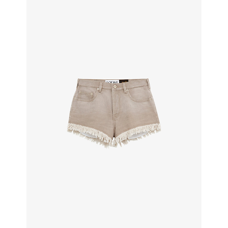Loewe X Paula's Ibiza Brand-patch Raw-hem Denim Shorts In Beige
