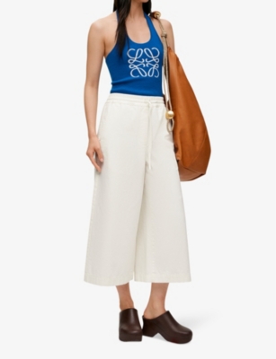 Shop Loewe Womens White X Paula's Ibiza Cropped Wide-leg Mid-rise Cotton-blend Trousers