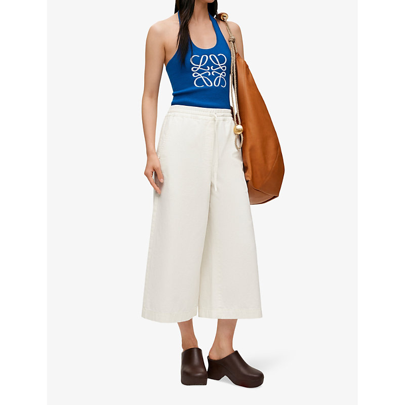 Shop Loewe Women's White X Paula's Ibiza Cropped Wide-leg Mid-rise Cotton-blend Trousers