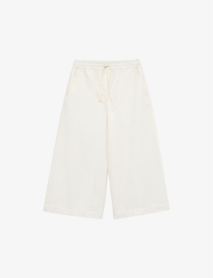 Shop Loewe Women's White X Paula's Ibiza Cropped Wide-leg Mid-rise Cotton-blend Trousers