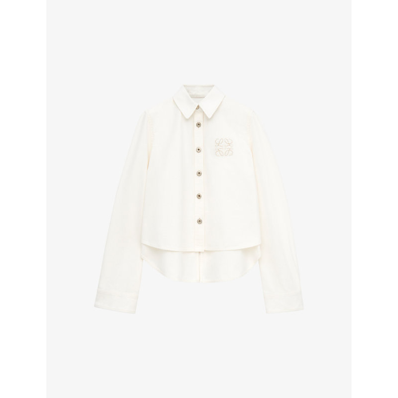 Shop Loewe X Paula's Ibiza Anagram-embroidered Trapeze-cut Regular-fit Cotton-blend-denim Shirt In White