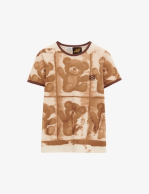 Shop Loewe Women's Brown/multicolor X Paula's Ibiza Teddy-bear-print Slim-fit Cotton-blend-jersey T-shirt