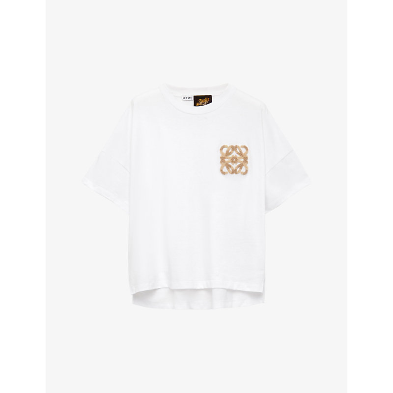 Shop Loewe Women's White X Paula's Ibiza Anagram-embroidered Relaxed-fit Stretch-cotton-blend T-shirt