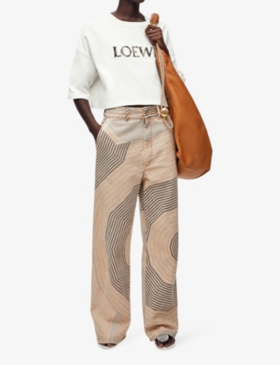 Shop Loewe Women's Off-white X Paula's Ibiza Cropped Relaxed-fit Cotton-blend-jersey T-shirt