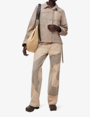 Shop Loewe Women's Beige X Paula's Ibiza Anagram-patch Asymmetric-front Relaxed-fit Denim Workwear Jacket
