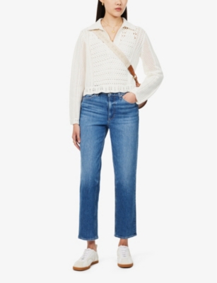 Shop Paige Women's Familia Sarah Mid-wash Straight-leg Mid-rise Organic-cotton Blend Stretch-denim Jeans