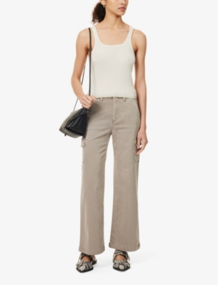 Shop Paige Women's Vintage Moss Taupe Carly Straight-leg High-rise Cotton-blend Cargo Trousers