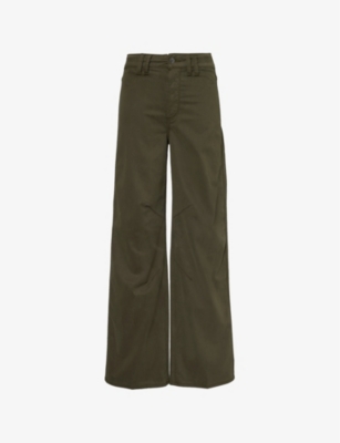 Paige Womens Forester Green Clean Front Sasha Wide-leg High-rise Woven Trousers
