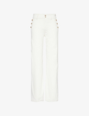 PAIGE: Aubrey button-embellished wide-leg high-rise stretch-denim jeans
