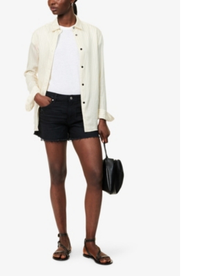 Paige Womens Onyx Cloud Distressed Dylan Frayed-hem Mid-rise Denim-blend Shorts In Onyx Cloud Distressed