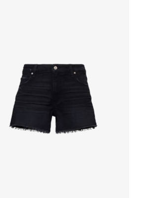 Shop Paige Womens  Dylan Frayed-hem Mid-rise Denim-blend Shorts In Onyx Cloud Distressed