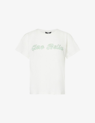 PAIGE: Ren text-print cotton and linen-blend jersey T-shirt