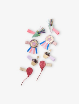 Mimi & Lula Party Time Bday Theme Pack Of Eight Fabric Hair Clips In Party Time